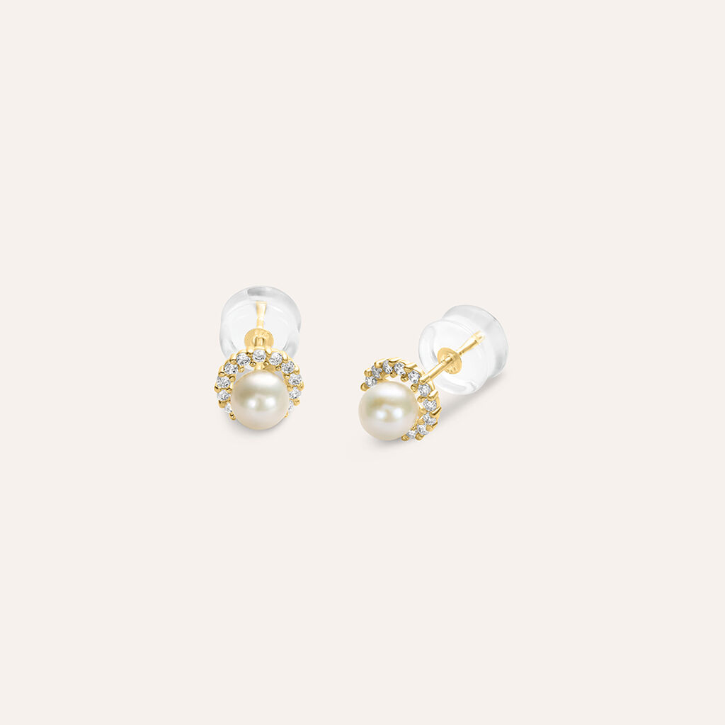 Orecchini Lobo Bon Ton Oro Giallo Perla D'Acqua Dolce Cubic Zirconia