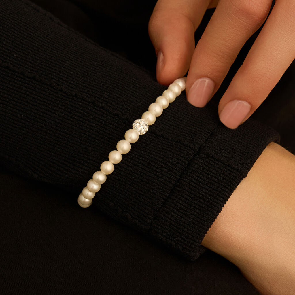 Bracciale Gabrielle Oro Bianco Perla D'Acqua Dolce Cristallo - Bracciali Donna | Stroili