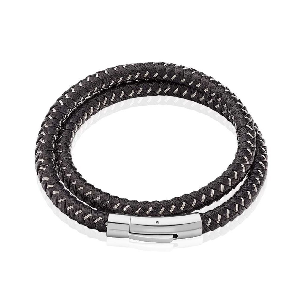 Bracciale in acciaio e pelle nera
