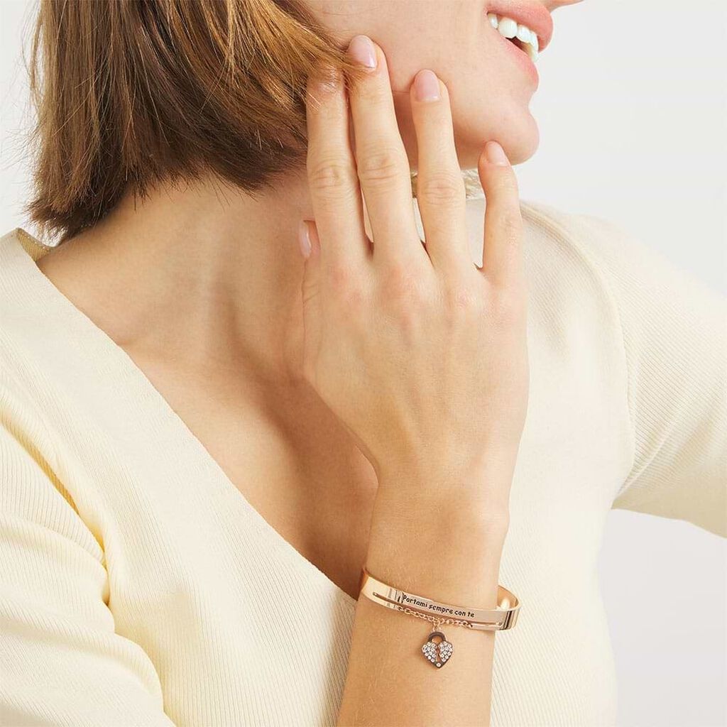 Bangle Lady Message Acciaio Rosa Cristallo - Bracciali Rigidi Donna | Stroili