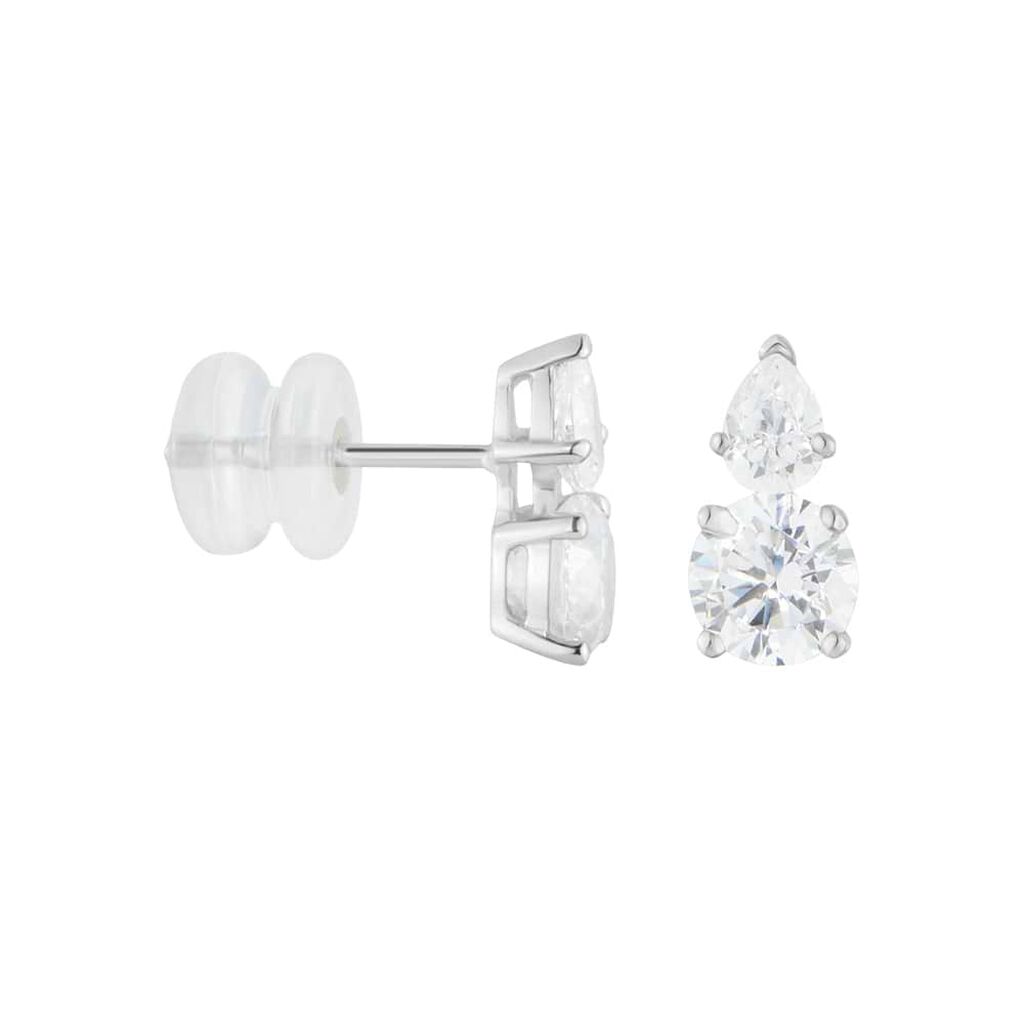 Orecchini Lobo Doppio Punto Luce Claire Oro Bianco Cubic Zirconia - Orecchini a Lobo Donna | Stroili