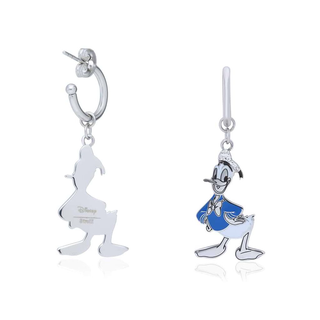 Orecchini pendenti in acciaio con Paperino e strass