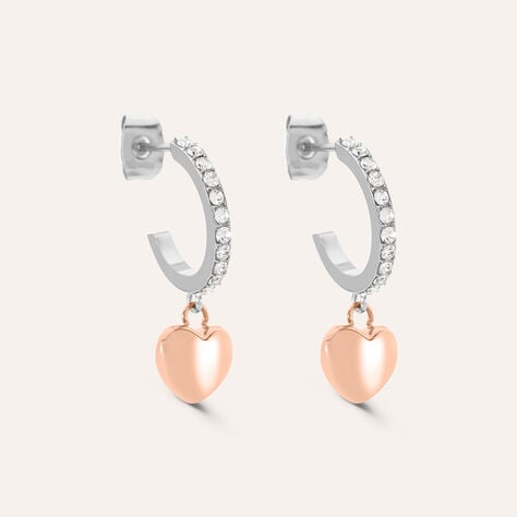Orecchini A Cerchio Lady Chic Acciaio Bicolore Bianco / Rosa Cristallo - Orecchini a Cerchio Donna | Stroili