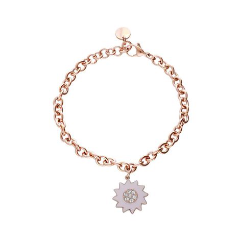 Bracciale in acciaio rosato con pendente fiore rosa e strass - Bracciali Donna | Stroili