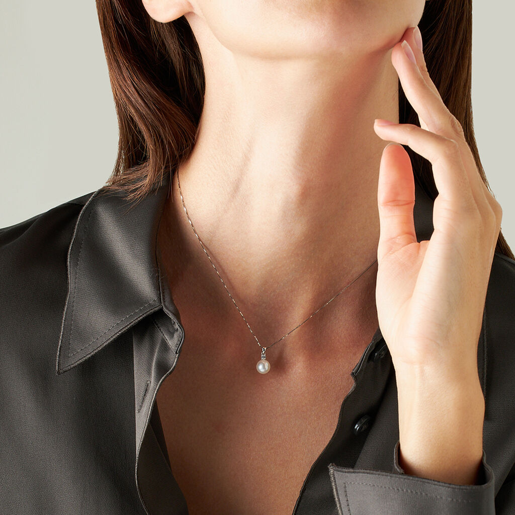 Collana Gabrielle Oro Bianco Perla D'Acqua Dolce Cubic Zirconia - Collane Donna | Stroili