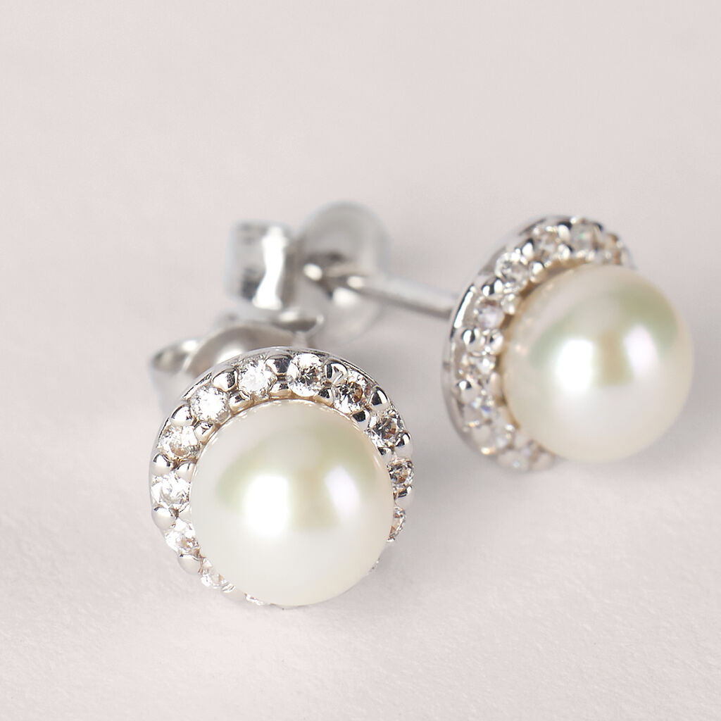 Orecchini Lobo Gabrielle Oro Bianco Perla D'Acqua Dolce Cubic Zirconia - Orecchini a Lobo Donna | Stroili