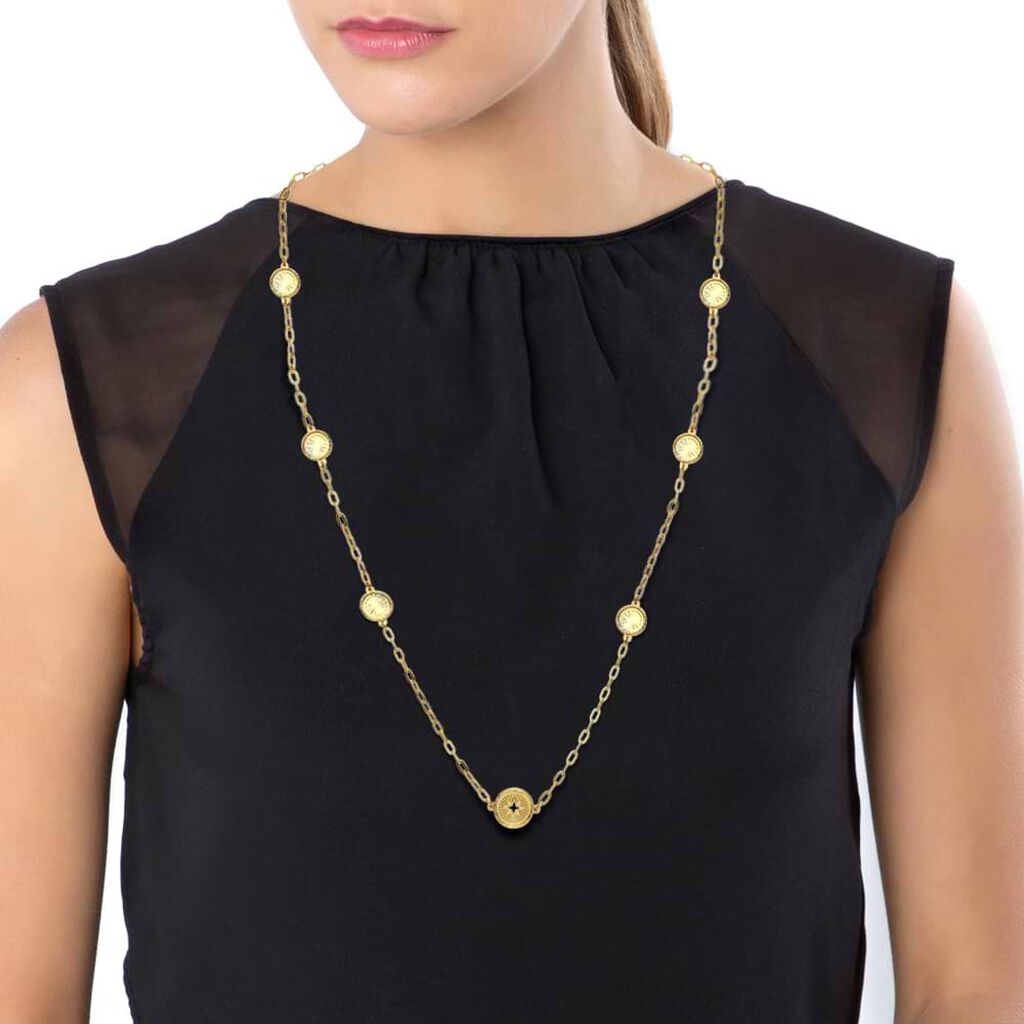Girocollo lungo rosa dei venti. mondo e cuore in bronzo dorato - Collane Donna | Stroili