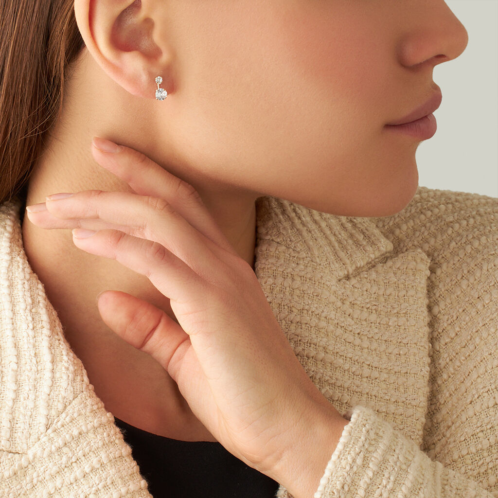 Orecchini Lobo Doppio Punto Luce Bon Ton Oro Giallo Cubic Zirconia