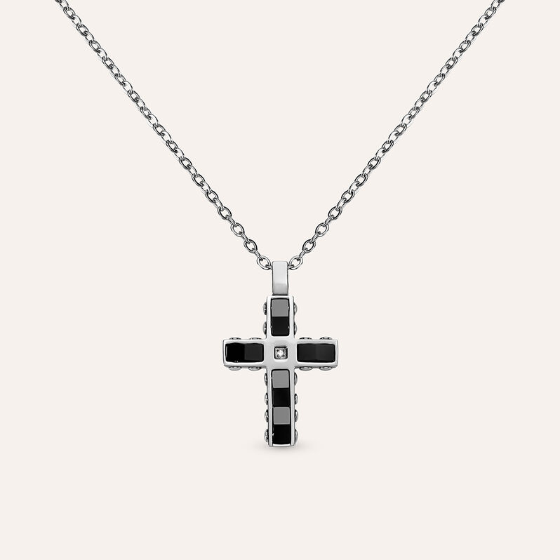 Collana Man Code Acciaio Bicolore Bianco / Nero Cubic Zirconia - Collane Uomo | Stroili