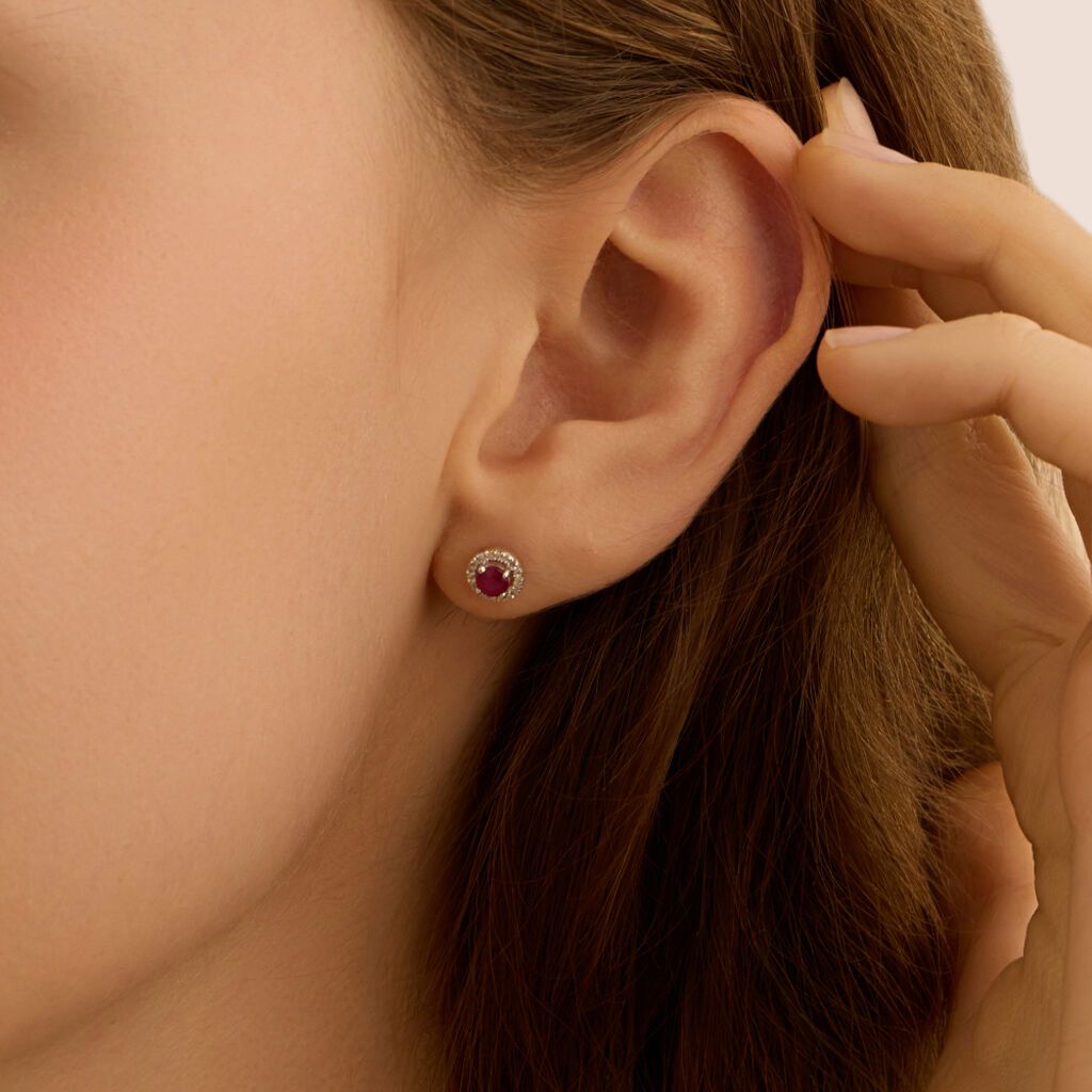 Orecchini Lobo Punto Luce Charlotte Oro Bianco Rubino Diamante