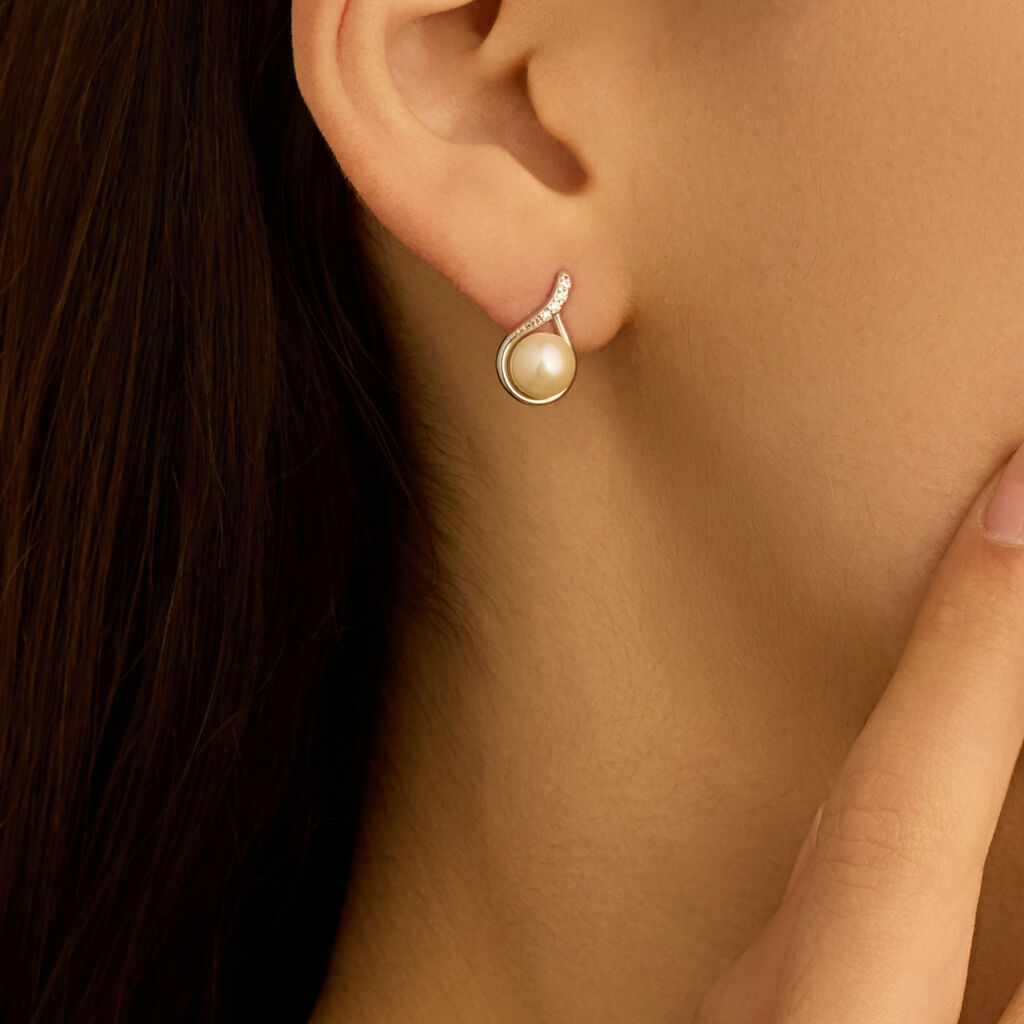 Orecchini Lobo Gabrielle Oro Bianco Perla D'Acqua Dolce Cubic Zirconia - Orecchini a Lobo Donna | Stroili