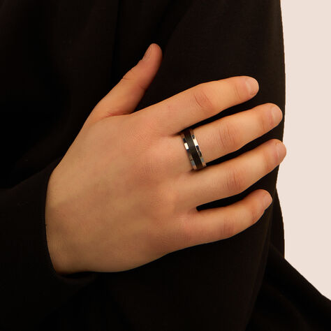 Anello Fascia Man Code Acciaio Bicolore Bianco / Nero - Anelli con Incisione Uomo | Stroili