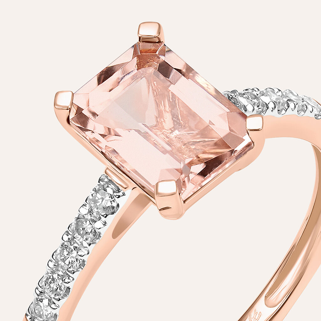 Anello Solitario Jasmine Oro Rosa Morganite Diamante - Anelli con Pietre Donna | Stroili