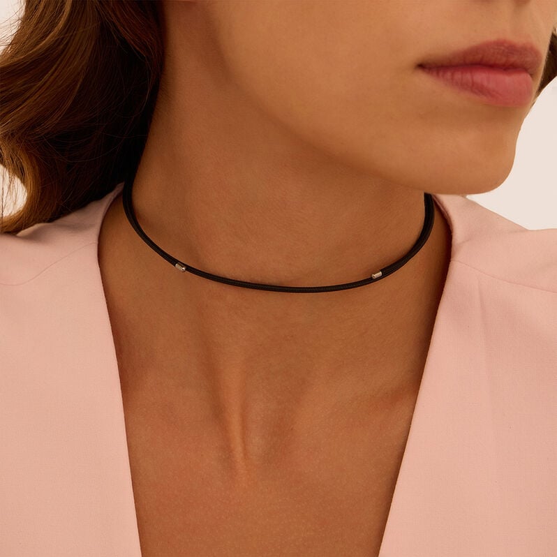 Choker Magnetico Cordino Nero e Acciaio - Catenina Unisex | Stroili