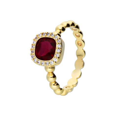 Anello placcato oro con pietra rossa e zirconi - Anelli Donna | Stroili