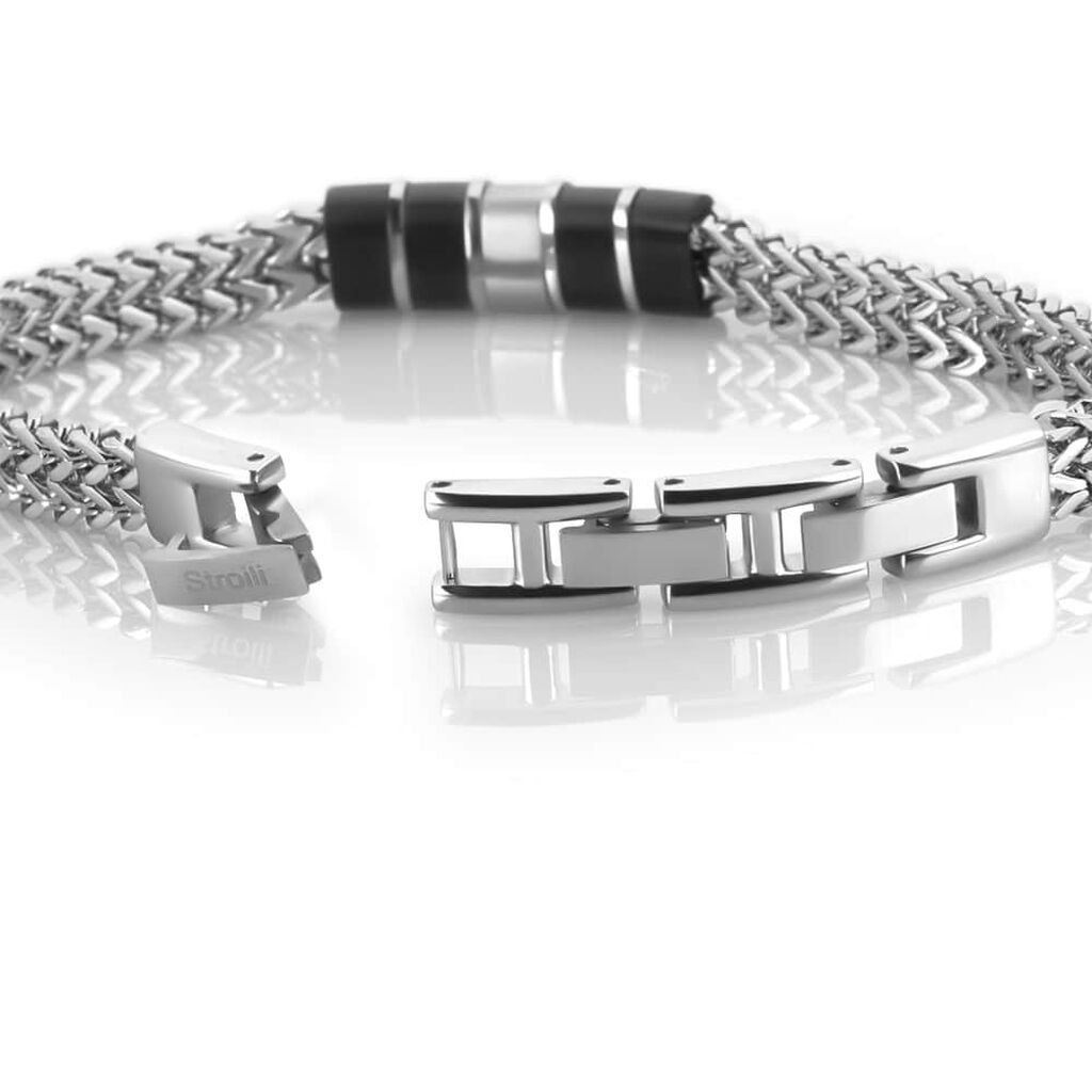 Bracciale Man Code Acciaio Bicolore Bianco / Nero Cubic Zirconia - Bracciali Uomo | Stroili