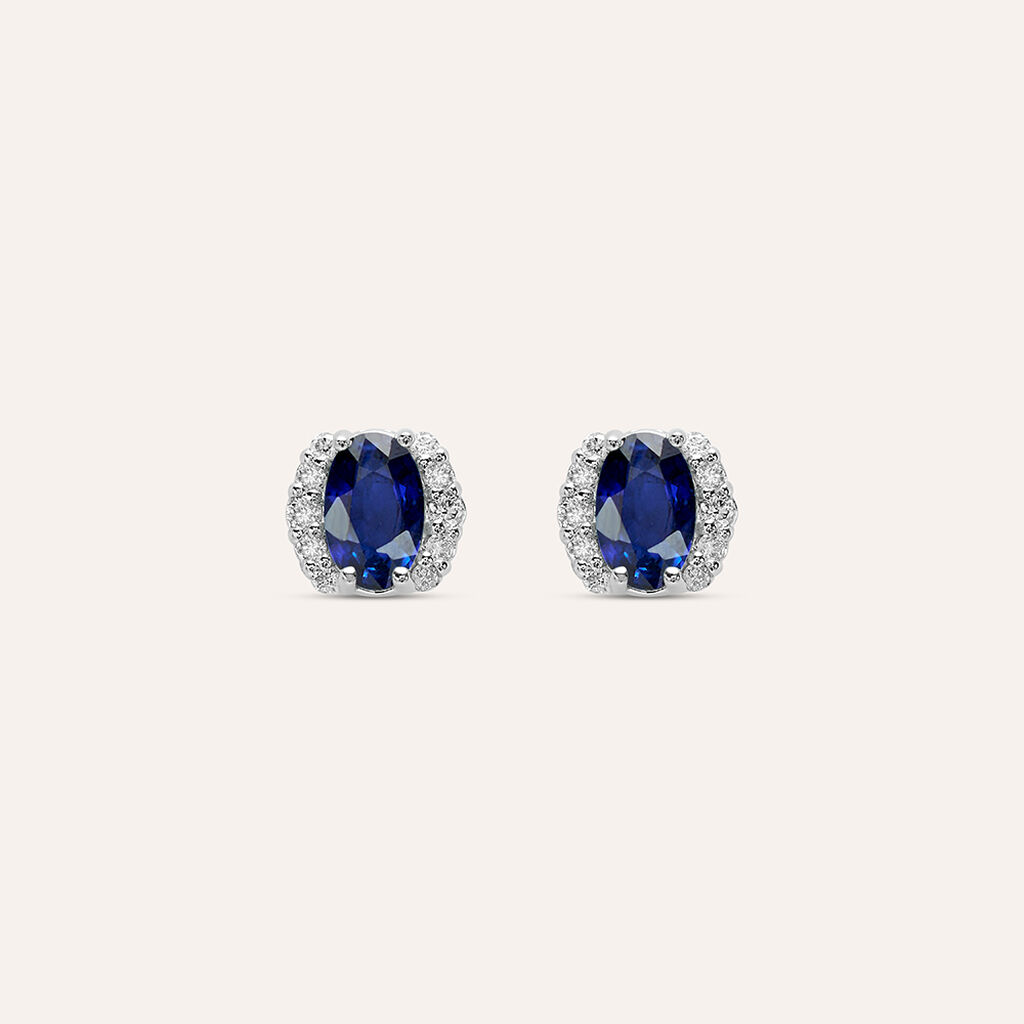 Orecchini Lobo Punto Luce Elizabeth Crown Oro Bianco Zaffiro Diamante - Orecchini a Lobo Donna | Stroili