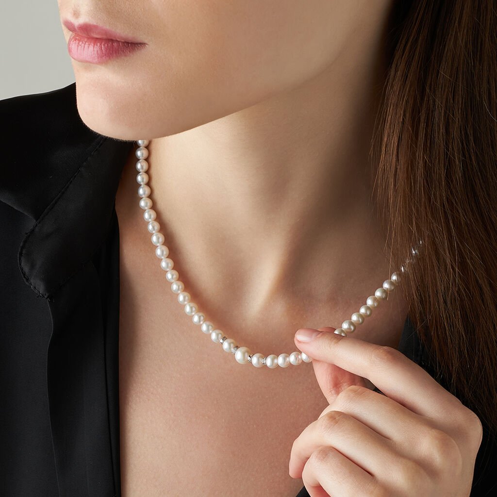 Collana Gold Pearls Oro Bianco Perla D'Acqua Dolce Diamante - Gioielli Donna | Stroili