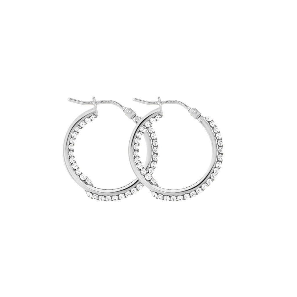 Orecchini A Cerchio Toujours Oro Bianco Cristallo - Orecchini a Cerchio Donna | Stroili