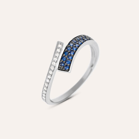 Anello Contrarie Charlotte Oro Bianco Zaffiro Diamante - Anelli con Pietre Donna | Stroili