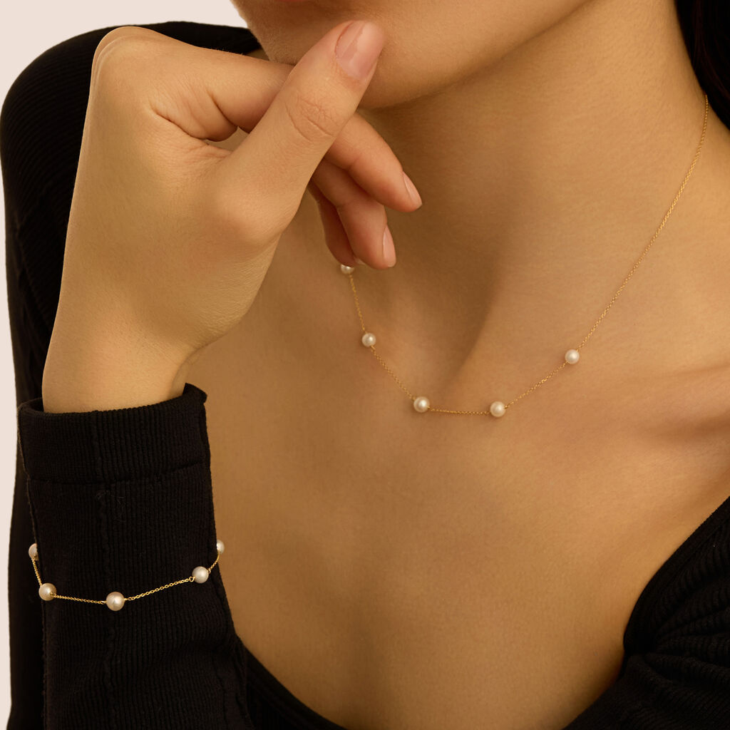 Collana Gabrielle Oro Giallo Perla D'Acqua Dolce