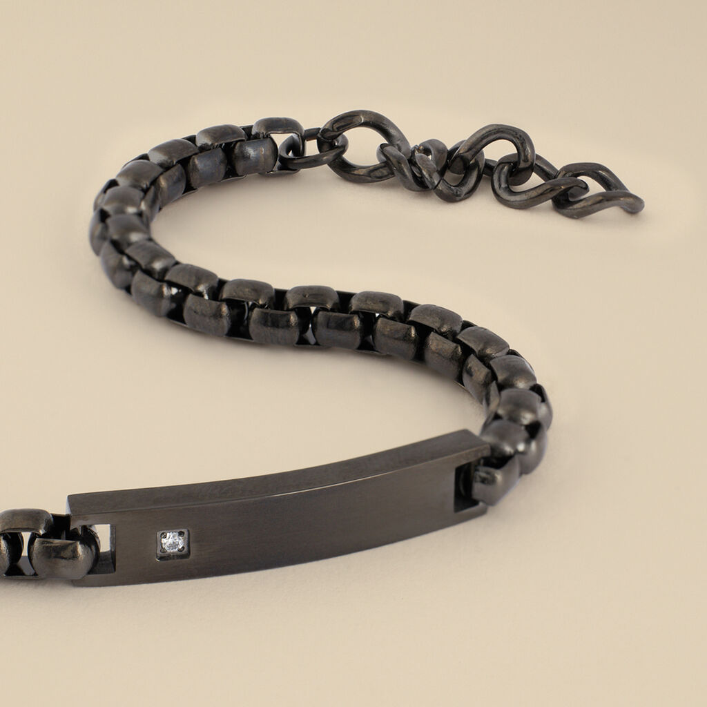 Bracciale Con Targhetta Man Code Acciaio Nero Cubic Zirconia - Bracciali con Incisione Uomo | Stroili