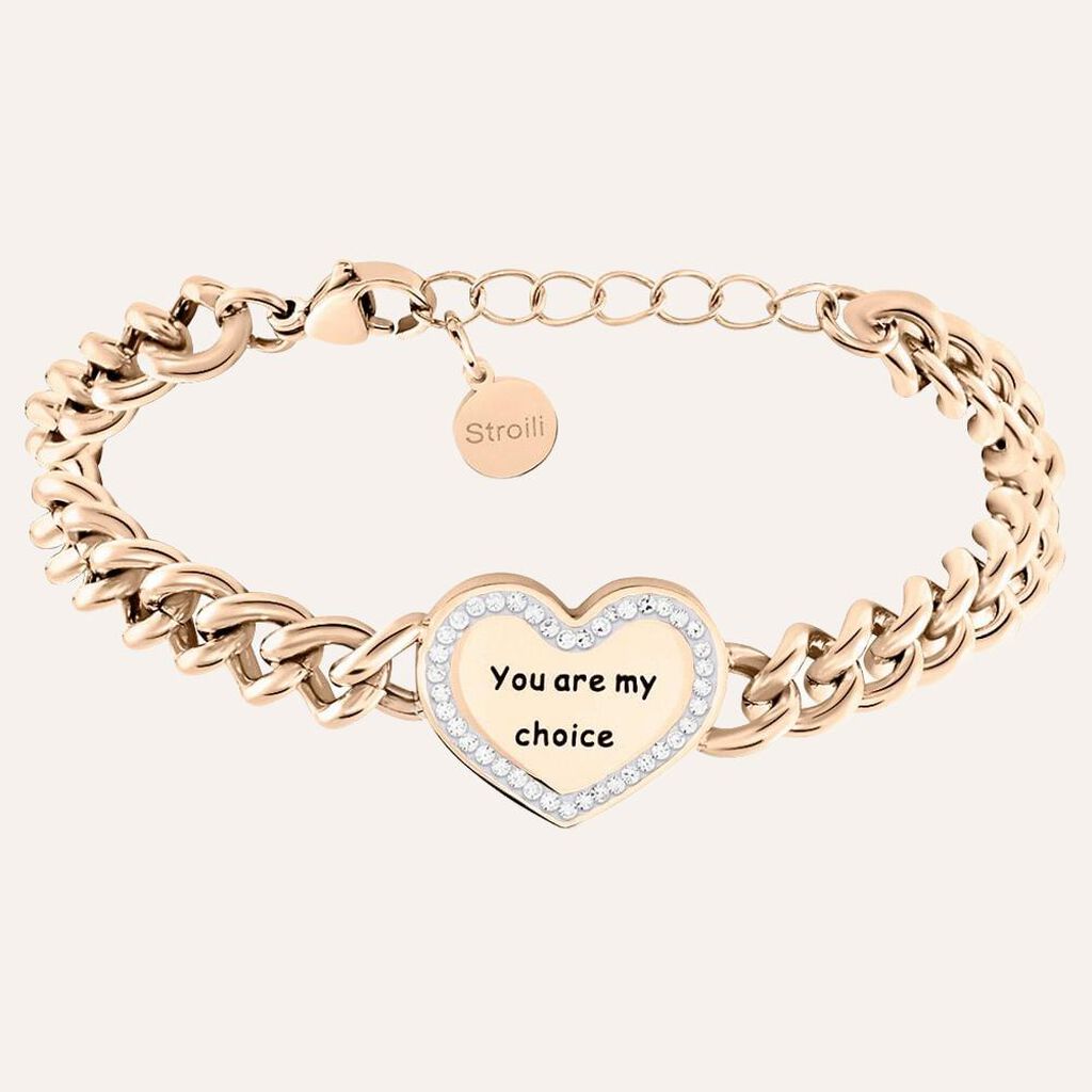 Bracciale Lady Message Acciaio Rosato Love e Cristalli
