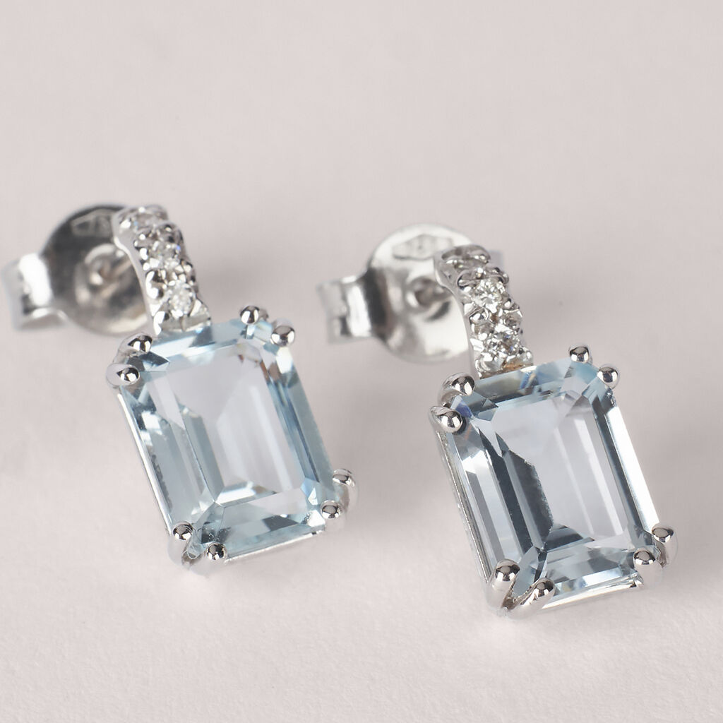 Orecchini Lobo Acquamarina Oro Bianco Acquamarina Diamante - Orecchini a Lobo Donna | Stroili