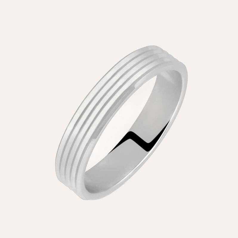 Fede Classica Lavorata 4 mm Oro Bianco - Anelli con Incisione Uomo | Stroili