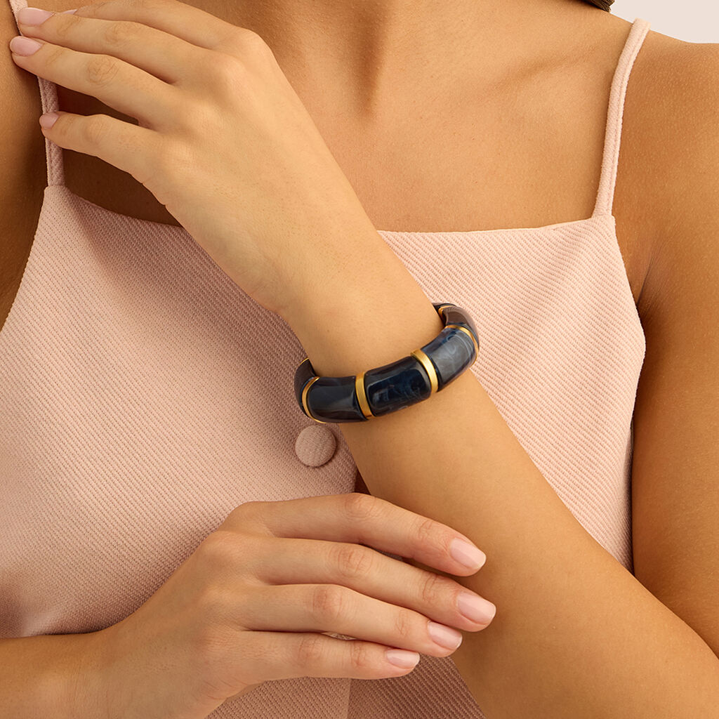 Bangle Elastico Radiance Acciaio Dorato Acrilico Blu