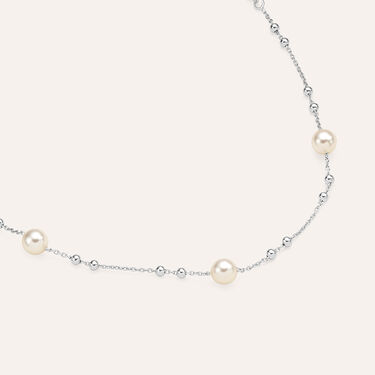COLLANA IN ARGENTO RODIATO ORO BIANCO 18 KT CON PERLA DI MARE E ZIRCONI