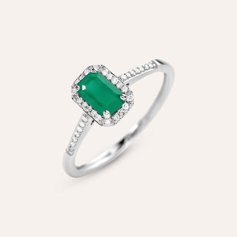 Anello Solitario Charlotte Oro Bianco Smeraldo Diamante - Anelli con Pietre Donna | Stroili