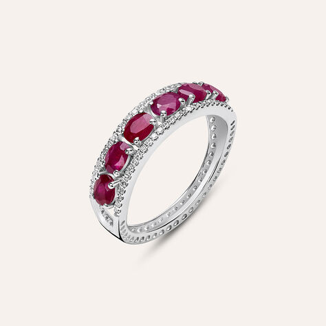 Anello Fascia Elizabeth Crown Oro Bianco Rubino Diamante - Anelli con Pietre Donna | Stroili