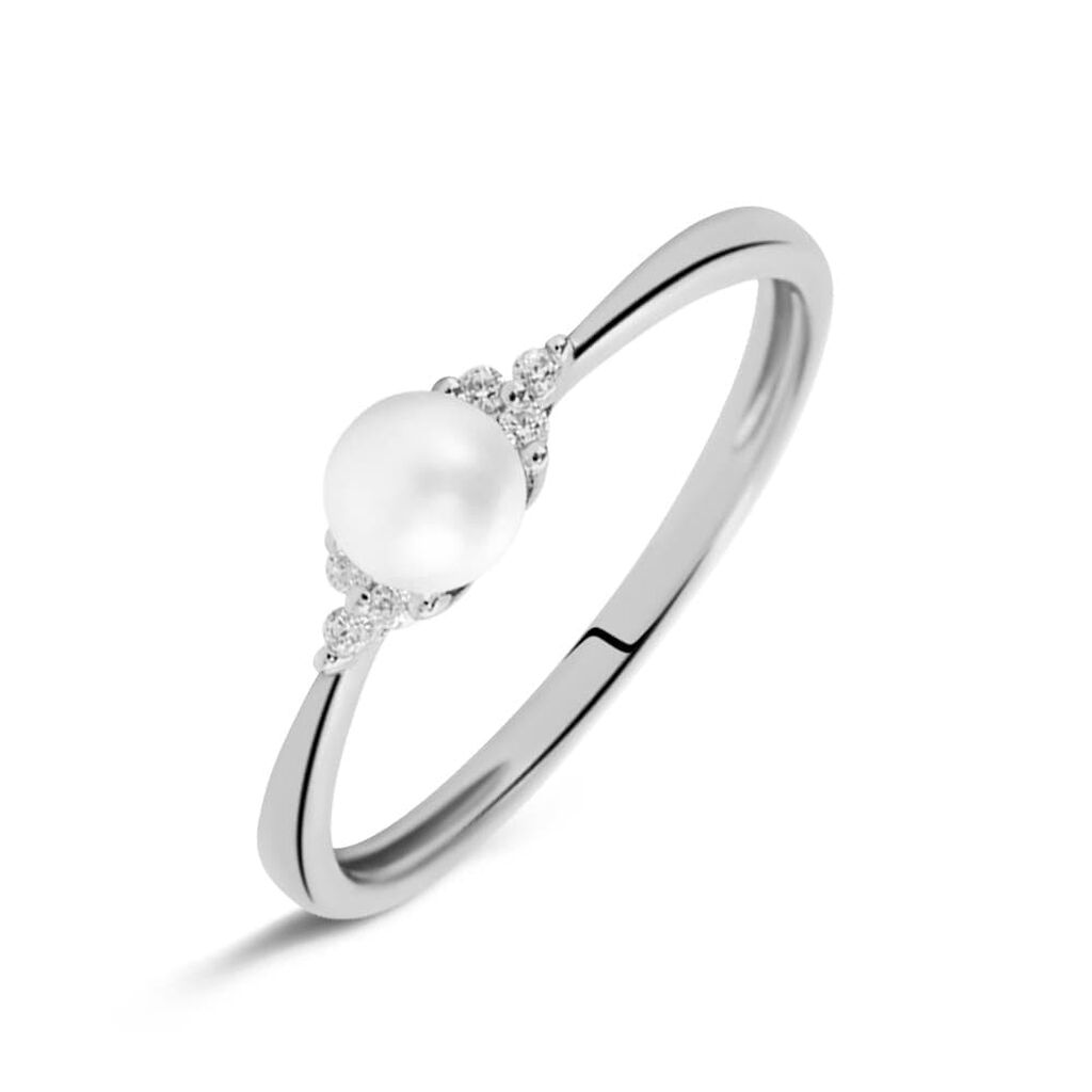 Anello Solitario Gabrielle Oro Bianco Perla D'Acqua Dolce Cubic Zirconia - Anelli con Pietre Donna | Stroili