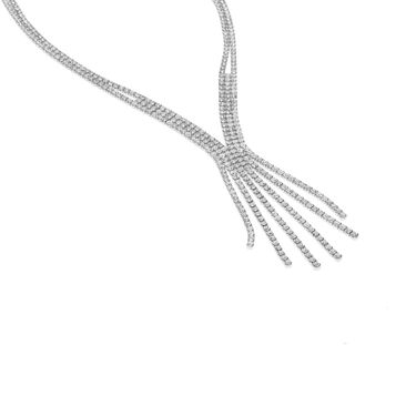 Collana in metallo rodiato con multifili con strass