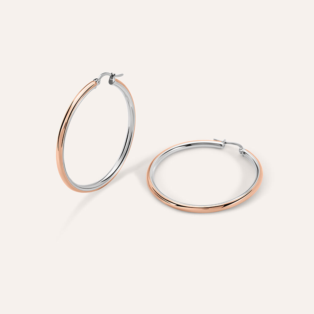 Orecchini A Cerchio Lady Code Acciaio Bicolore Bianco / Rosa - Orecchini a Cerchio Donna | Stroili