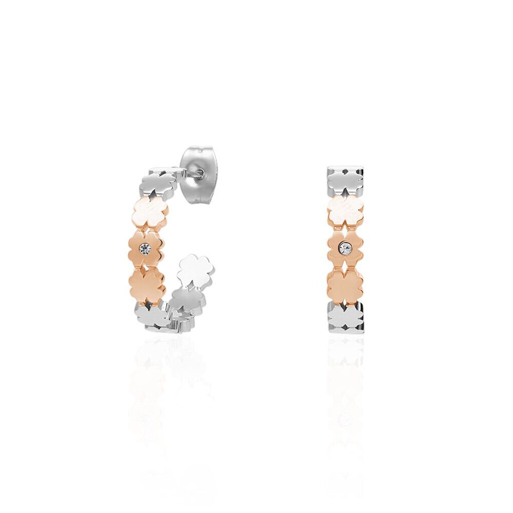 Orecchini a cerchio Lady Chic Acciaio Bicolore Quadrifoglio e Cristalli