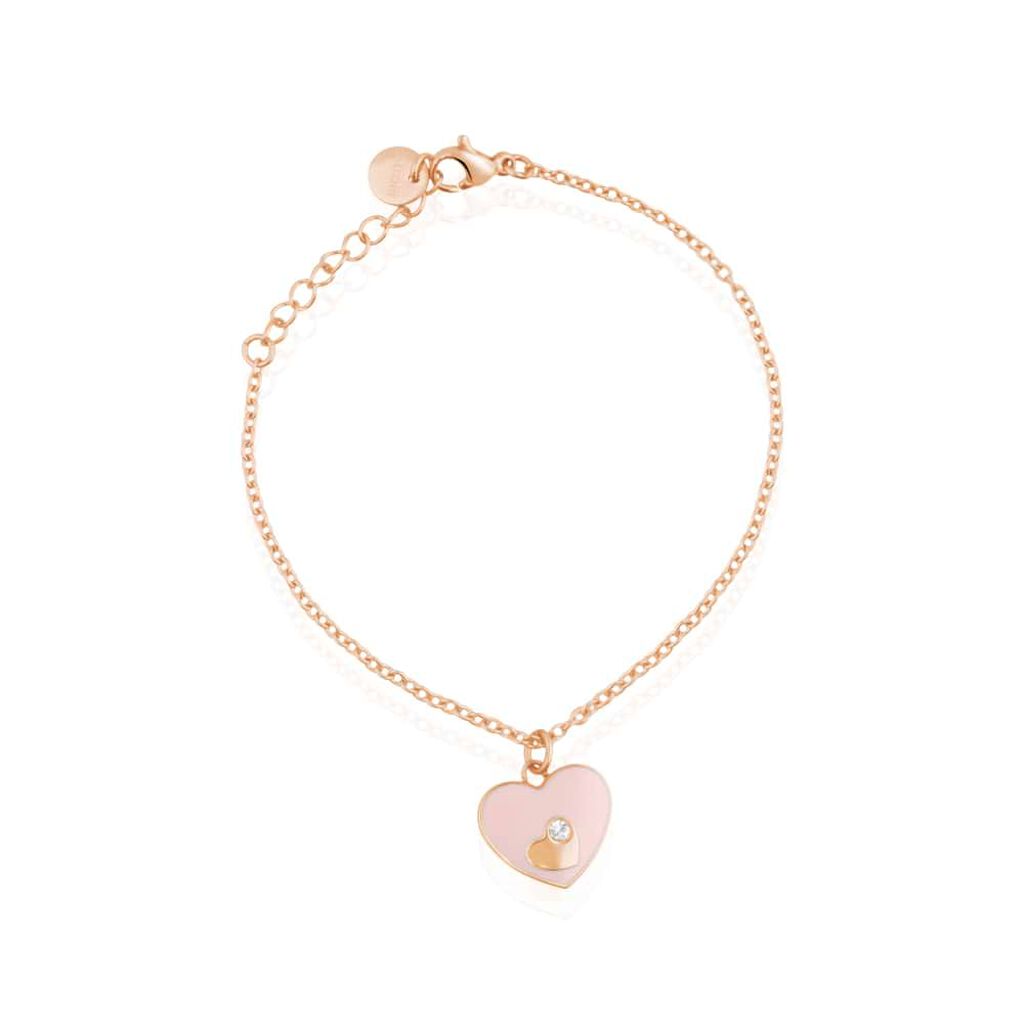 Bracciale in acciaio rosato e strass con charm a forma di cuore