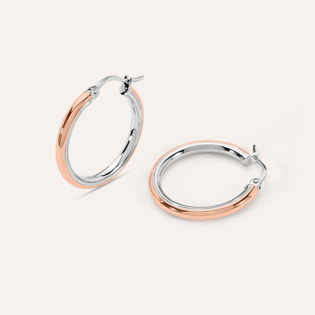 Orecchini A Cerchio Lady Code Acciaio Bicolore Bianco / Rosa - Orecchini a Cerchio Donna | Stroili