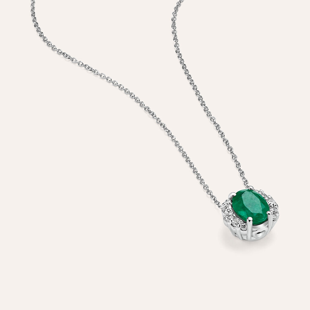 Collana Punto Luce Elizabeth Crown Oro Bianco Smeraldo Diamante - Collane Punto Luce Donna | Stroili