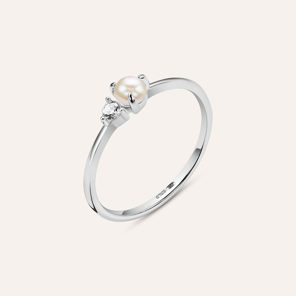 Anello Bilogy Silver Pearls Argento Rodiato Perla sintetica Cubic Zirconia - Anelli con Pietre Donna | Stroili