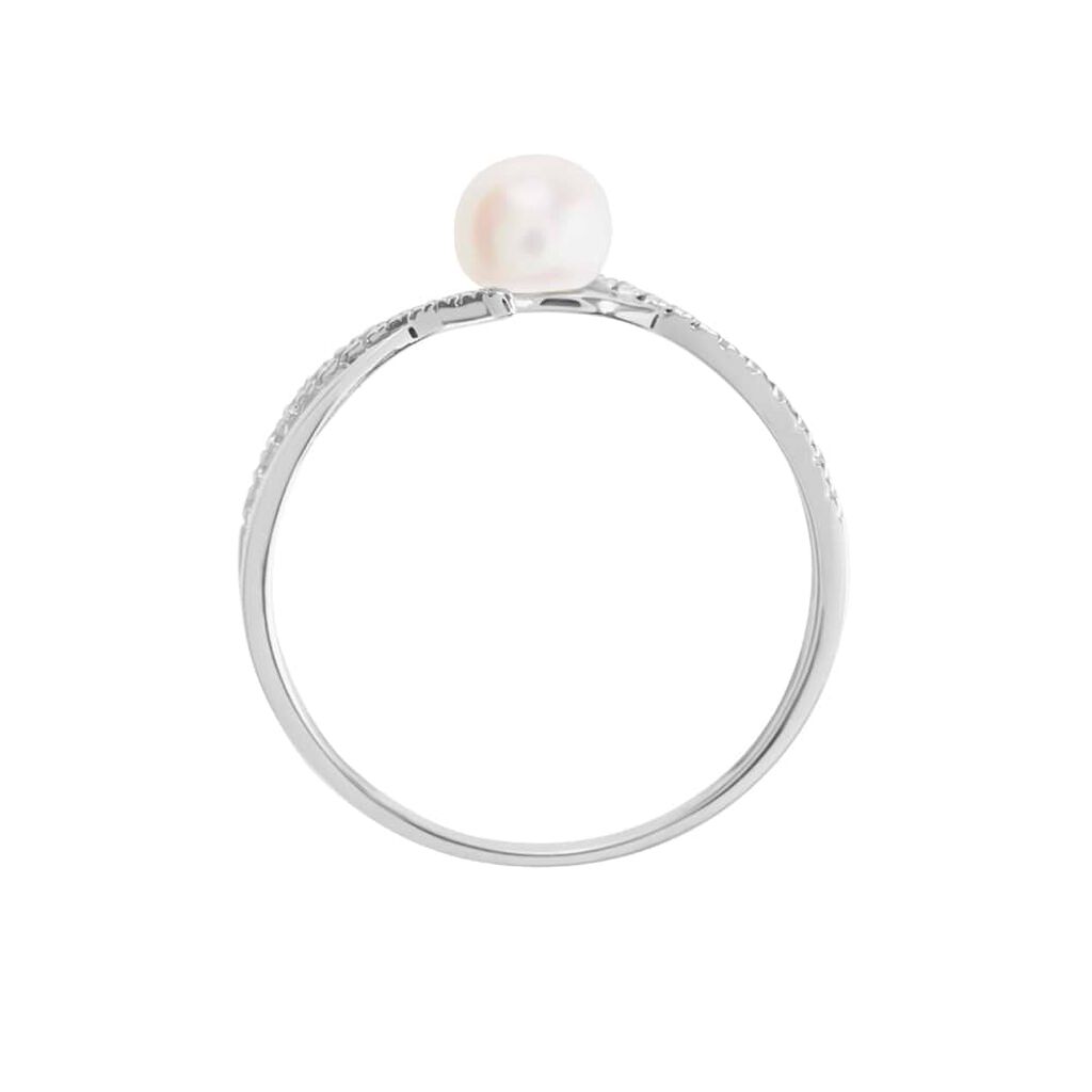 Anello Solitario Gabrielle Oro Bianco Perla D'Acqua Dolce Cubic Zirconia - Anelli con Pietre Donna | Stroili