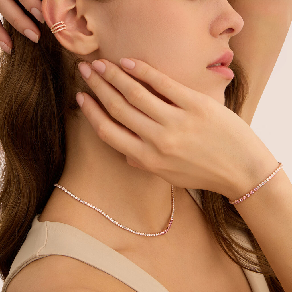 Bracciale Tennis Romantic Shine Metallo Rosa Cristallo - Bracciali Tennis Donna | Stroili