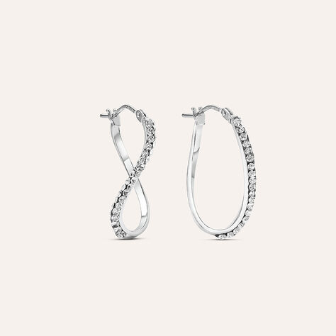 Orecchini A Cerchio Toujours Oro Bianco Cristallo - Orecchini a Cerchio Donna | Stroili