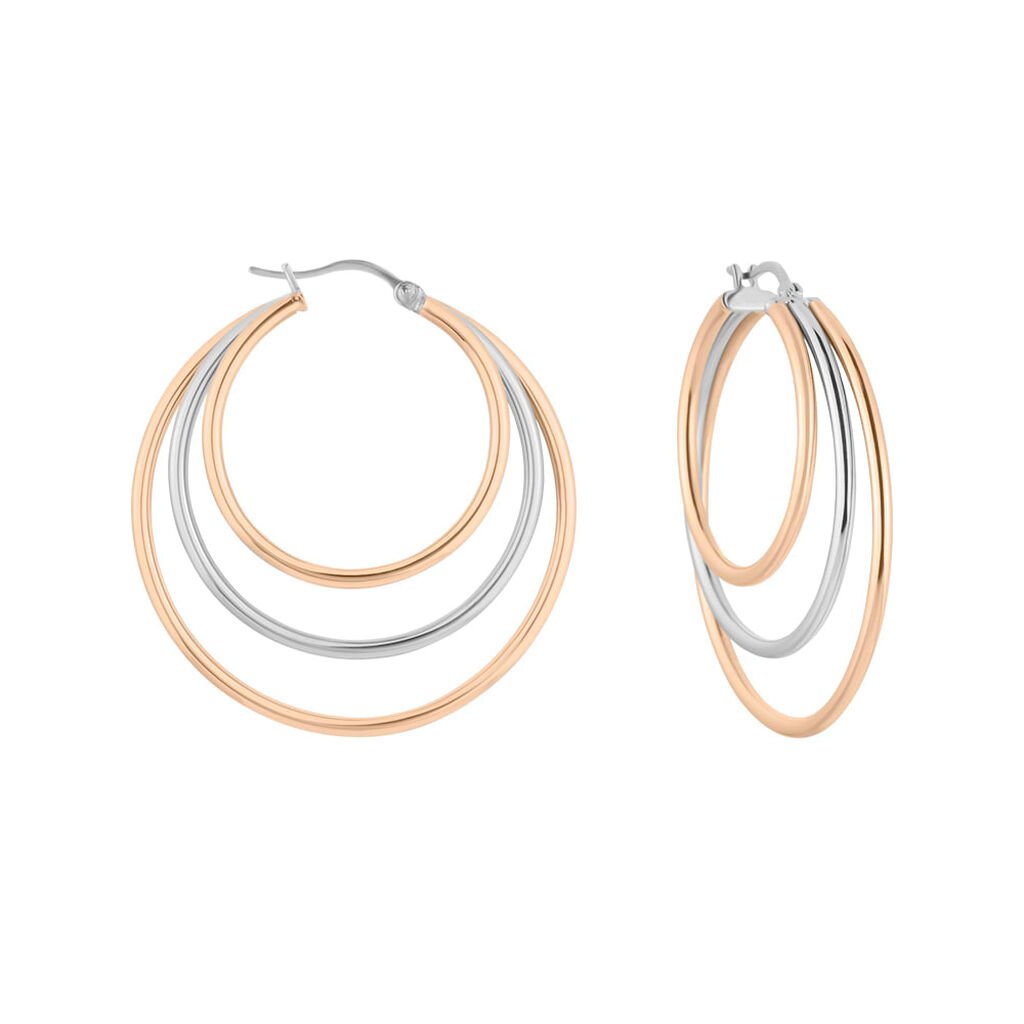 Orecchini A Cerchio Lady Code Acciaio Bicolore Bianco / Rosa - Orecchini a Cerchio Donna | Stroili
