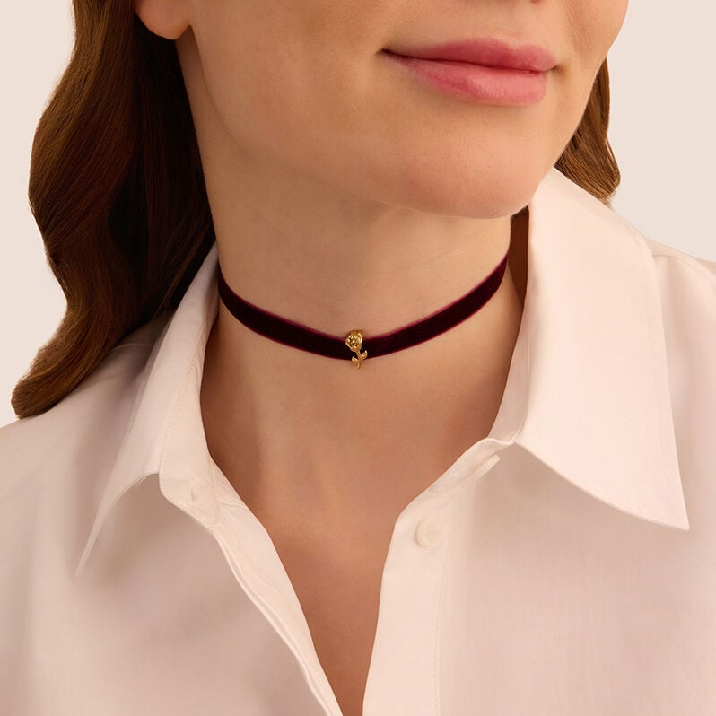 Choker Rosa Radiance Velluto Burgundy Acciaio Dorato - Collane Choker Donna | Stroili