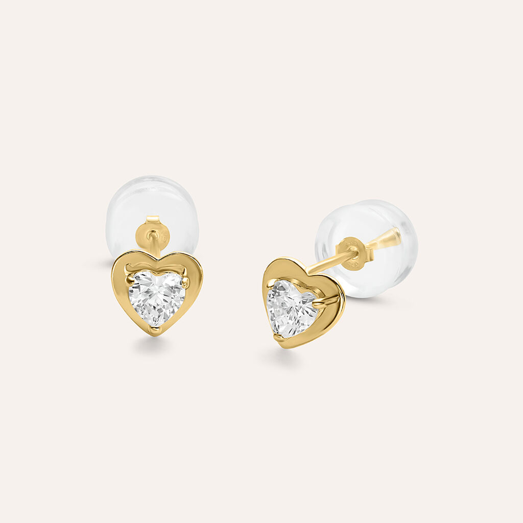 Orecchini a bottone a forma di cuore con zirconi cubici in oro 10K