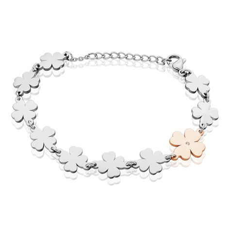 Bracciale in acciaio bicolore e strass con charm Quadrifoglio - Bracciali Donna | Stroili