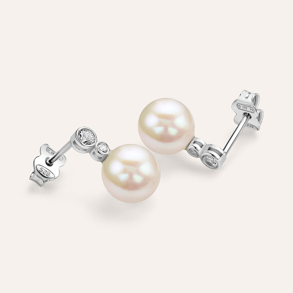 Orecchini Lobo Silver Pearls Argento Rodiato Cubic Zirconia Perla sintentica