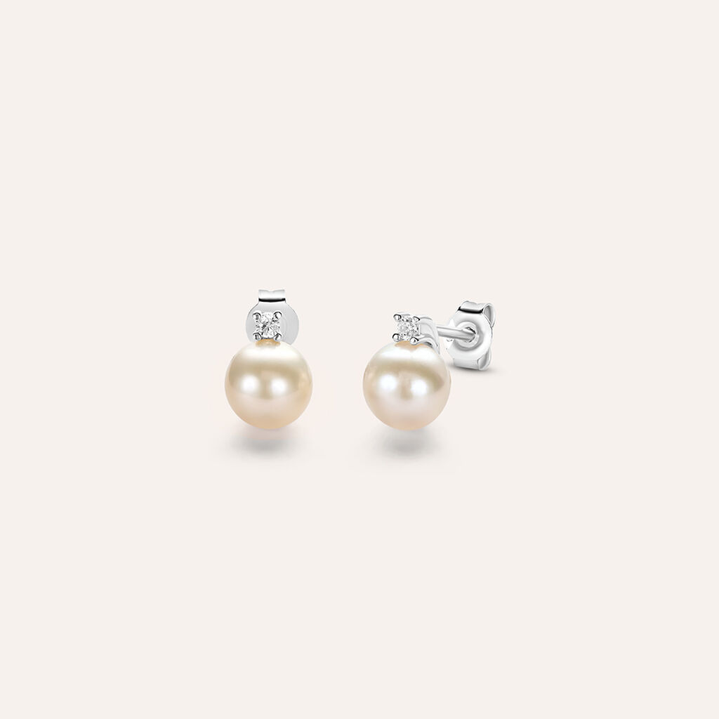 Orecchini Lobo Gabrielle Oro Bianco Perla D'Acqua Dolce Cubic Zirconia - Orecchini a Lobo Donna | Stroili